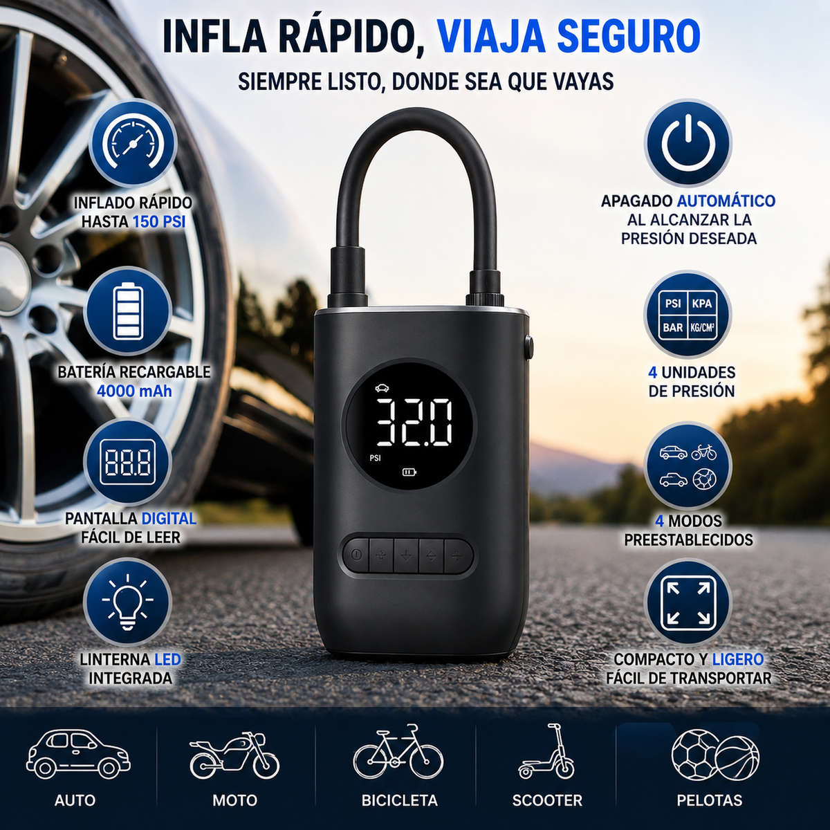 Inflador Compresor de Aire Carro Moto