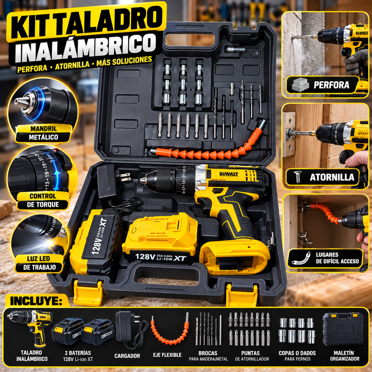 dewalt 128 v taladro 2 baterias